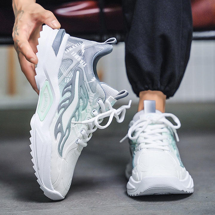 Unisex light fashion platform sneakers with breathable mesh, dynamic wave print, and padded entry Mune Fashion