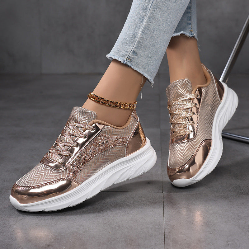 Women's nan glamorous eye-catching sneakers with glitter panels, jacquard woven upper material, and ergonomic wave sole Mune Fashion
