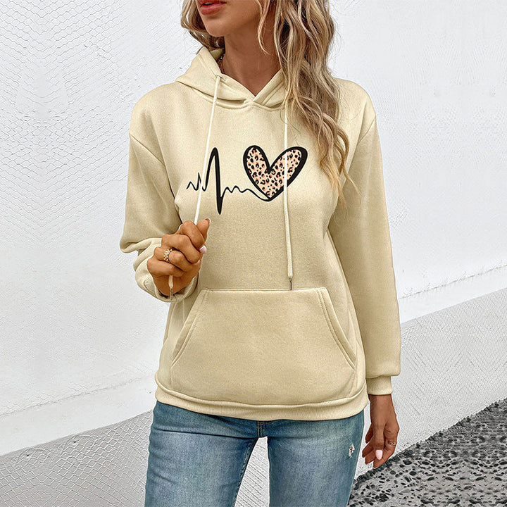 Women's hoodie with leopard heart print and kangaroo pocket Mune Fashion