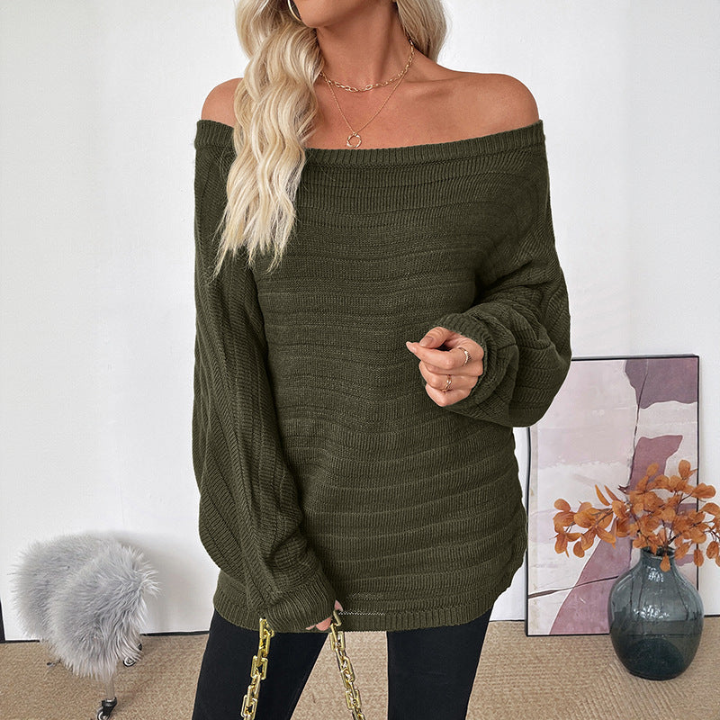 Women Oversized Off-Shoulder Chunky Knit Tunic with Dropped Shoulder and Balloon Sleeves Mune Fashion