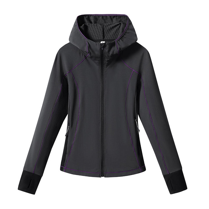 Women's Lightweight Softshell Hooded Jacket with Ergonomic Contrast Seams and Thumb Hole Mune Fashion