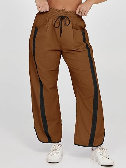 Women's nan relaxed track pants with side contrast stripe, elastic smocked waistband, and side pockets Mune Fashion