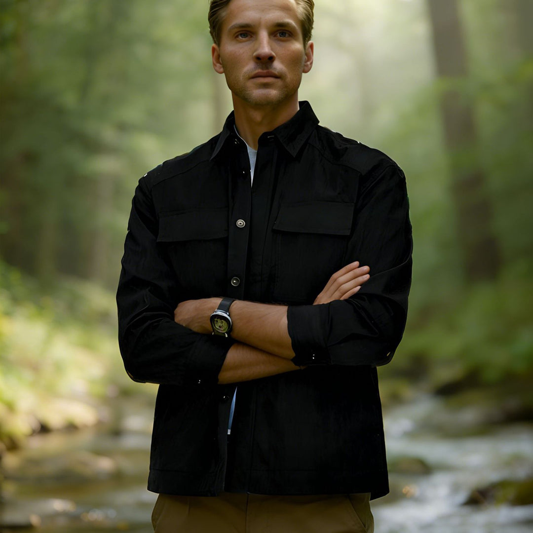 Men's Lightweight Field Overshirt with Patch Chest Pockets and Shirt Collar Mune Fashion