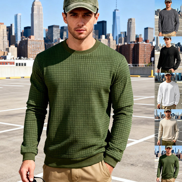 Men's textured waffle knit sweater made of cotton blend with round neckline Mune Fashion