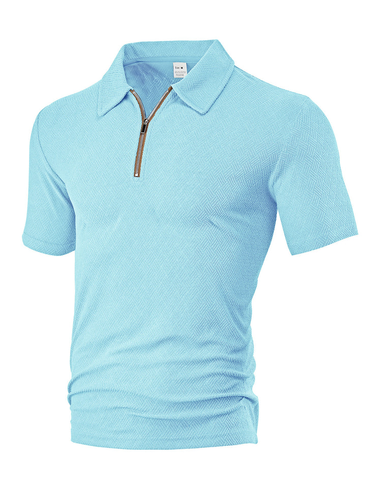 Men's slim fit half-zip polo with fine herringbone jacquard structure Mune Fashion