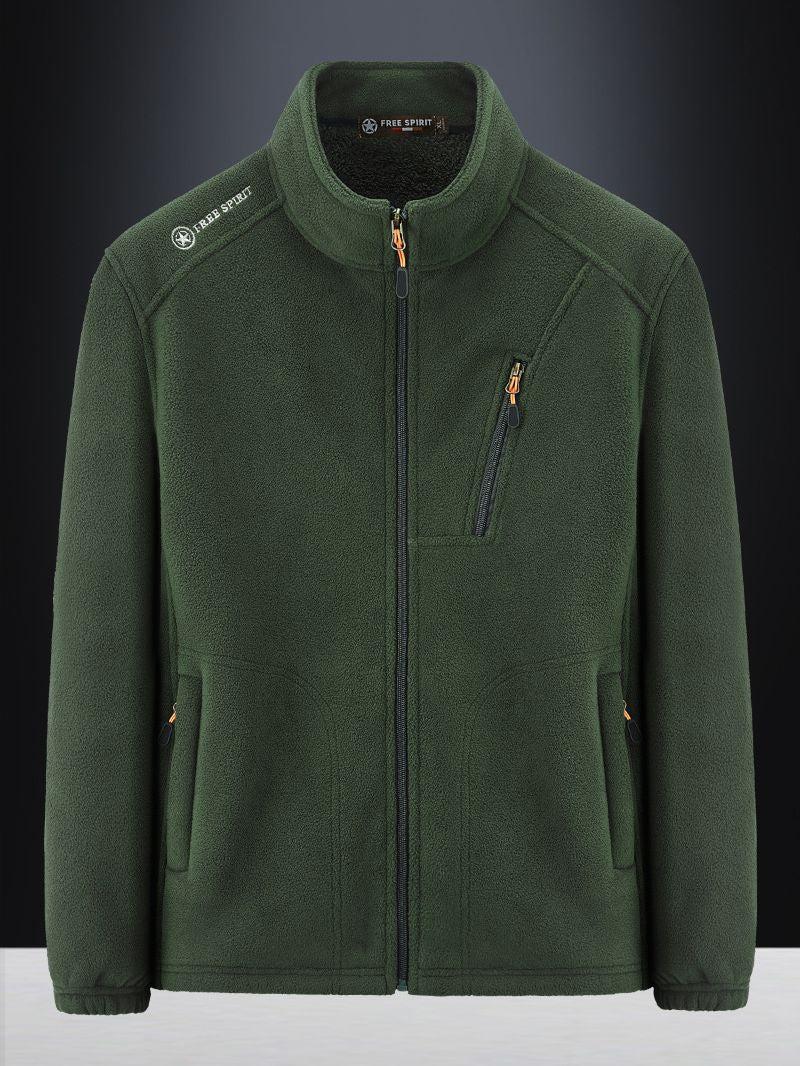 Men's Warm Microfleece Outdoor Jacket with Chest Zipper, Side Pockets and Stand-Up Collar Mune Fashion