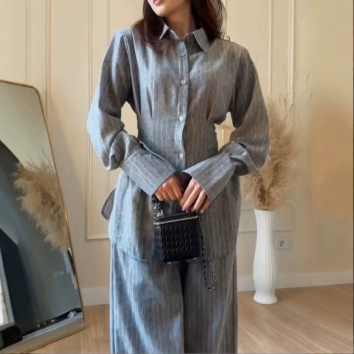 Women's Lightweight Linen Loungewear Set with Oversized Shirt and Wide Leg Pants Mune Fashion
