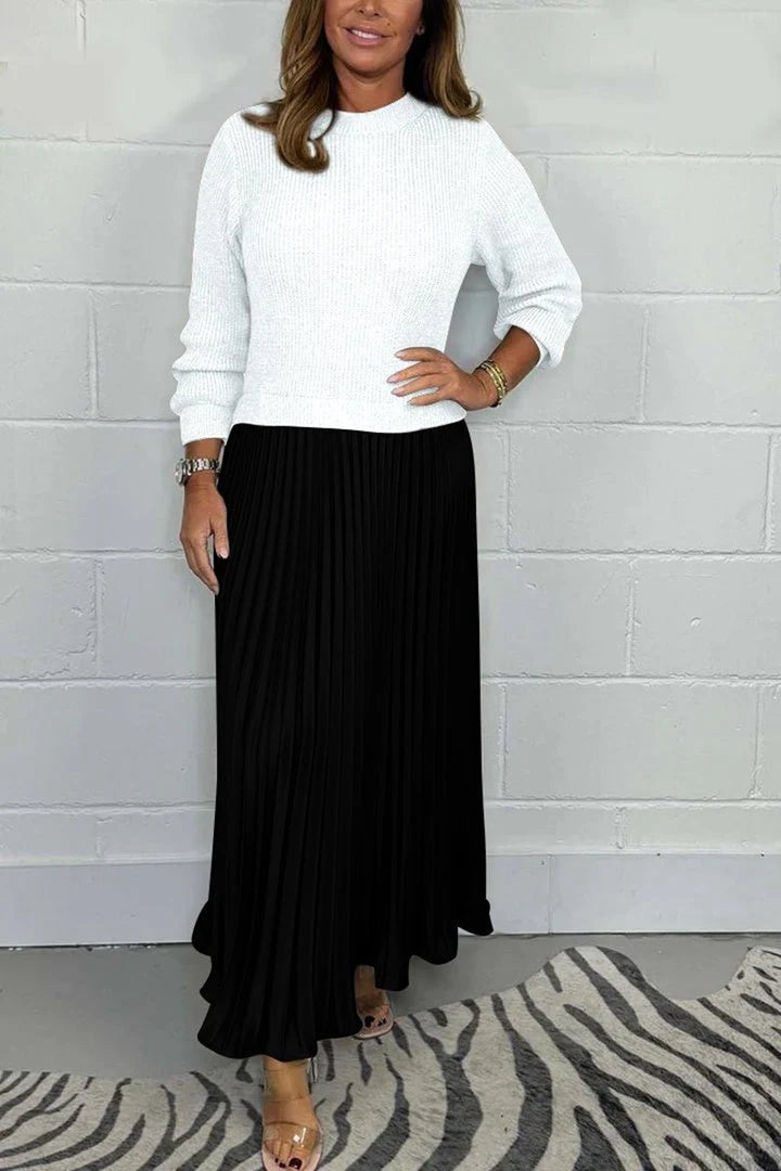 Women's nan pleated maxi skirt with elastic comfort waistband and softly falling pleats Mune Fashion