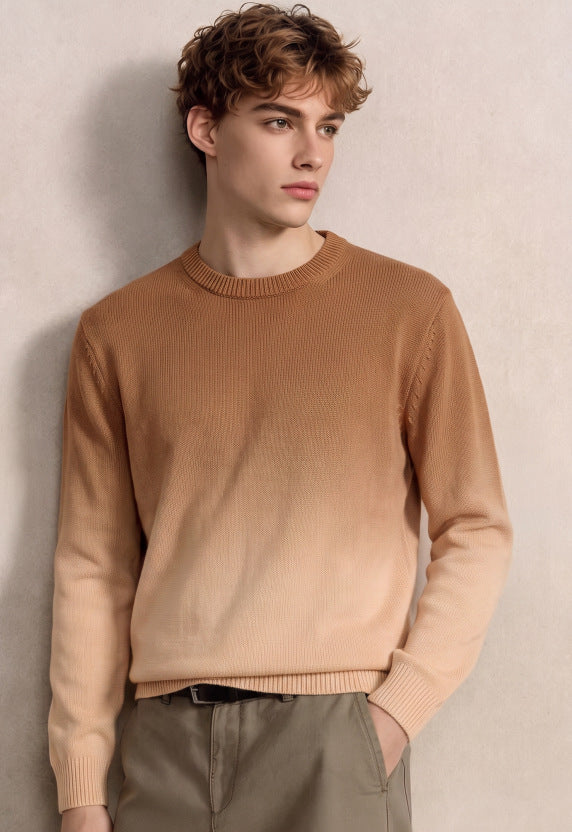 Men's fine knit sweater with dip-dye effect and round neckline Mune Fashion