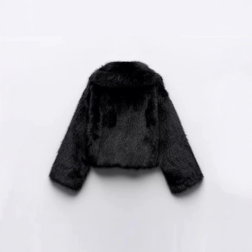 Women Short Cropped Faux Fur Blouson with Voluminous Shawl Collar and Soft Inner Lining Mune Fashion