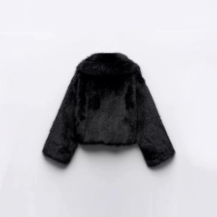 Women Short Cropped Faux Fur Blouson with Voluminous Shawl Collar and Soft Inner Lining Mune Fashion