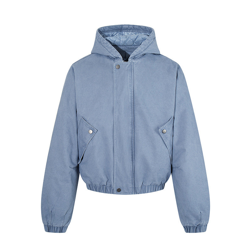 Women short cropped boxy hoodie jacket with quilted hood lining, patch pockets and elastic hem Mune Fashion