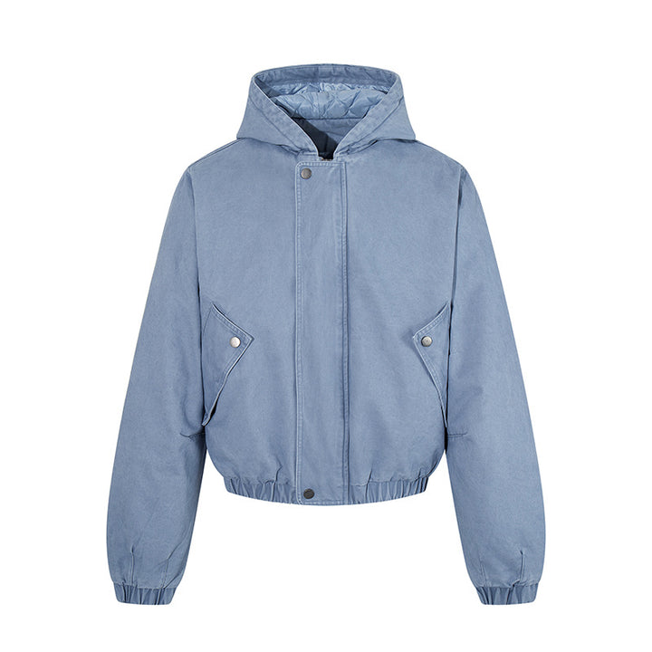 Women short cropped boxy hoodie jacket with quilted hood lining, patch pockets and elastic hem Mune Fashion