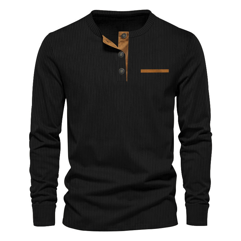 Men's ribbed Henley long sleeve shirt made of cotton blend fitted Mune Fashion