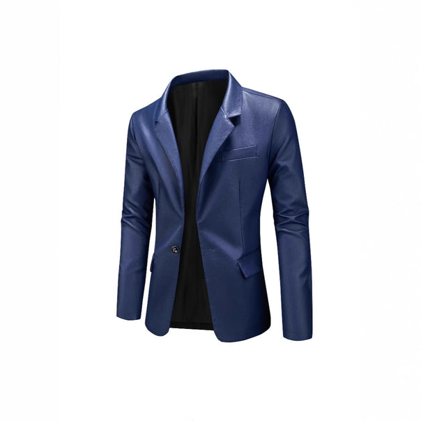 Men's Slim-Fit Leather Blazer with One-Button, Classic Lapel and Flap Pockets Mune Fashion