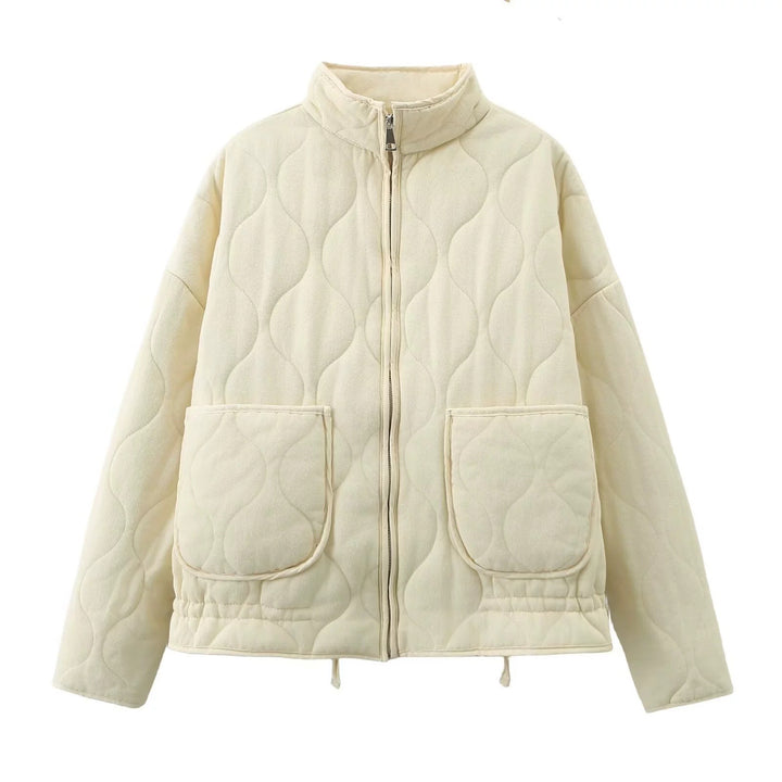 Unisex quilted jacket with stand-up collar, front pockets, and drawstring Mune Fashion