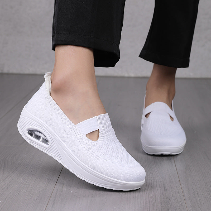 Women's nan comfort slip-on with visible air-cushion wedge sole breathable knit and elastic V-insert Mune Fashion