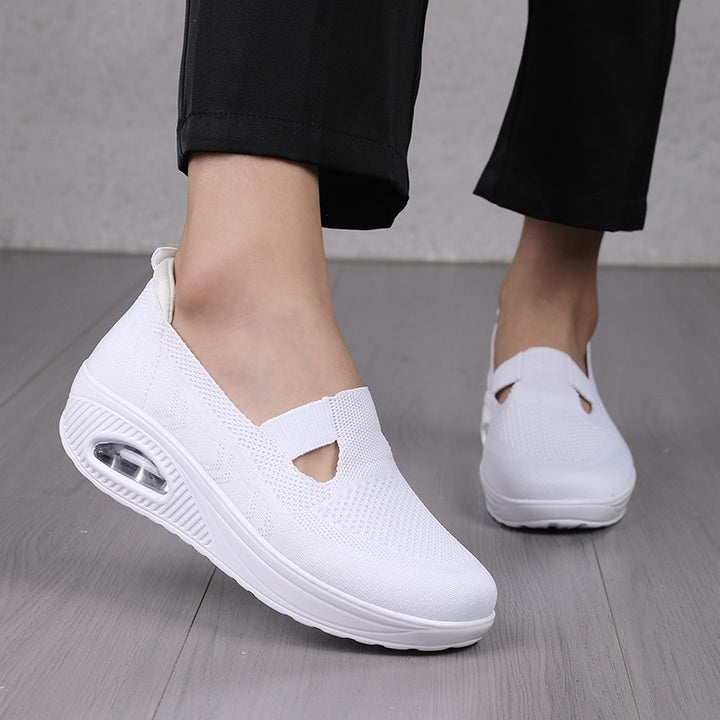 Women's nan comfort slip-on with visible air-cushion wedge sole breathable knit and elastic V-insert Mune Fashion