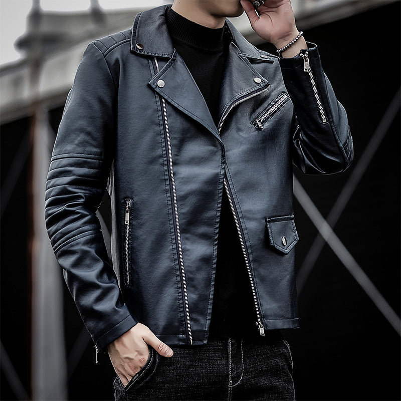 Men's biker leather jacket in slim fit with quilted sleeve part Mune Fashion