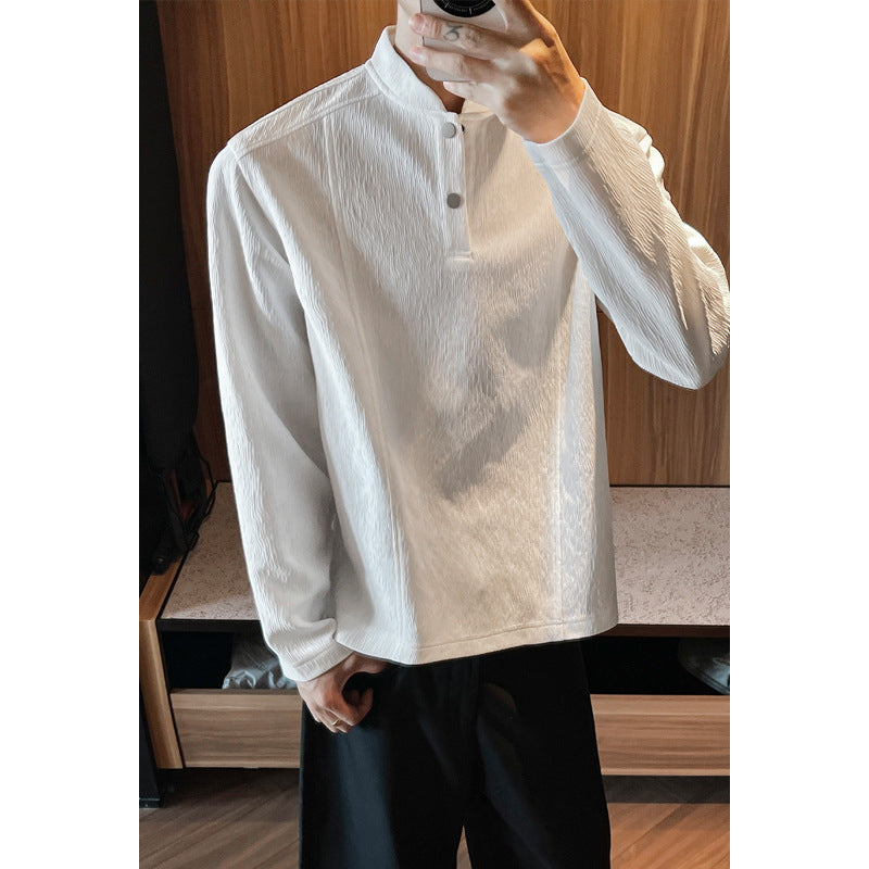 Men's High-Quality Long Sleeve Shirt with Stand Collar and Button Placket Mune Fashion