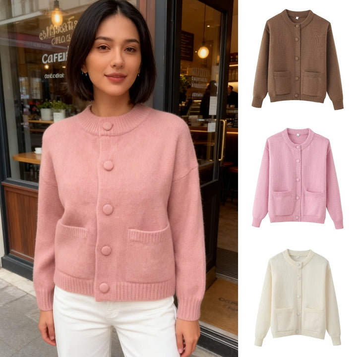 Women Oversize Knit Cardigan with Decorative Buttons and Patch Pockets Mune Fashion