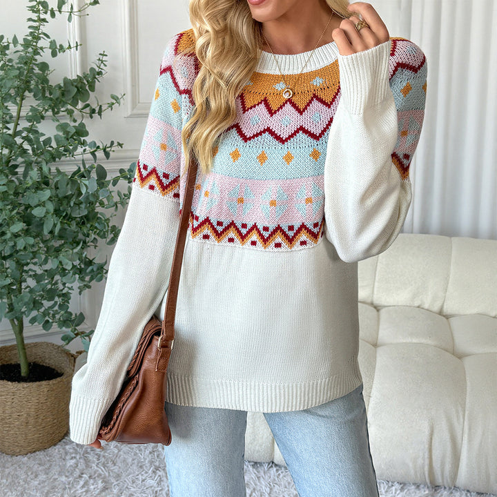 Women's patterned knit sweater with round neckline and Fair Isle motif Mune Fashion