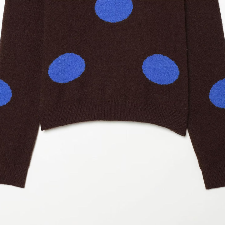 Women's fine knit round neck pullover with oversized dot pattern Mune Fashion