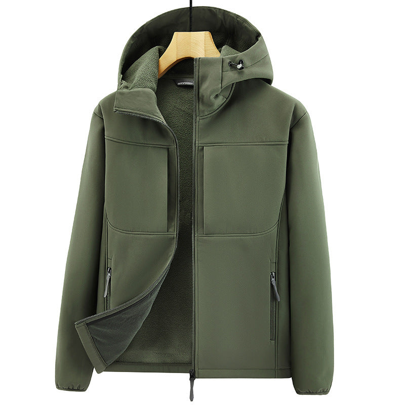 Men's Thermo Softshell Jacket with Sherpa Lining, Hood and Concealed Zipper Pockets Mune Fashion