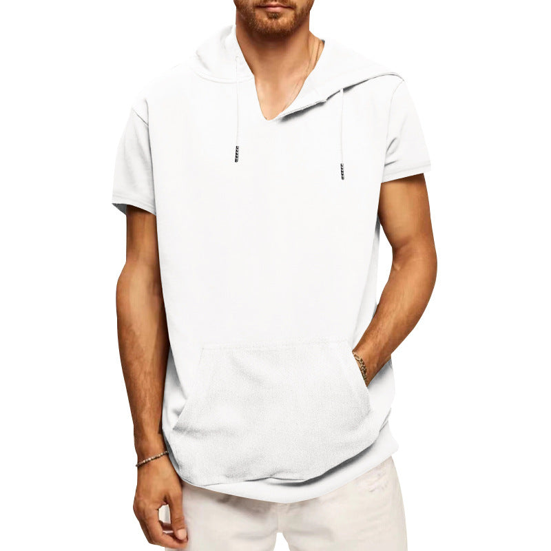 Men's casual short-sleeve hoodie shirt in a loose fit with kangaroo pocket and drawstring Mune Fashion