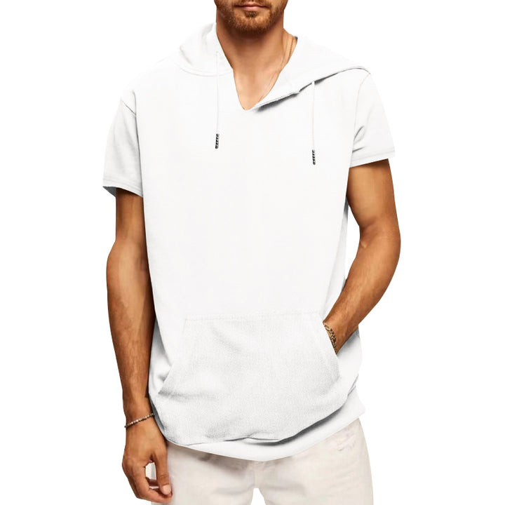 Men's casual short-sleeve hoodie shirt in a loose fit with kangaroo pocket and drawstring Mune Fashion