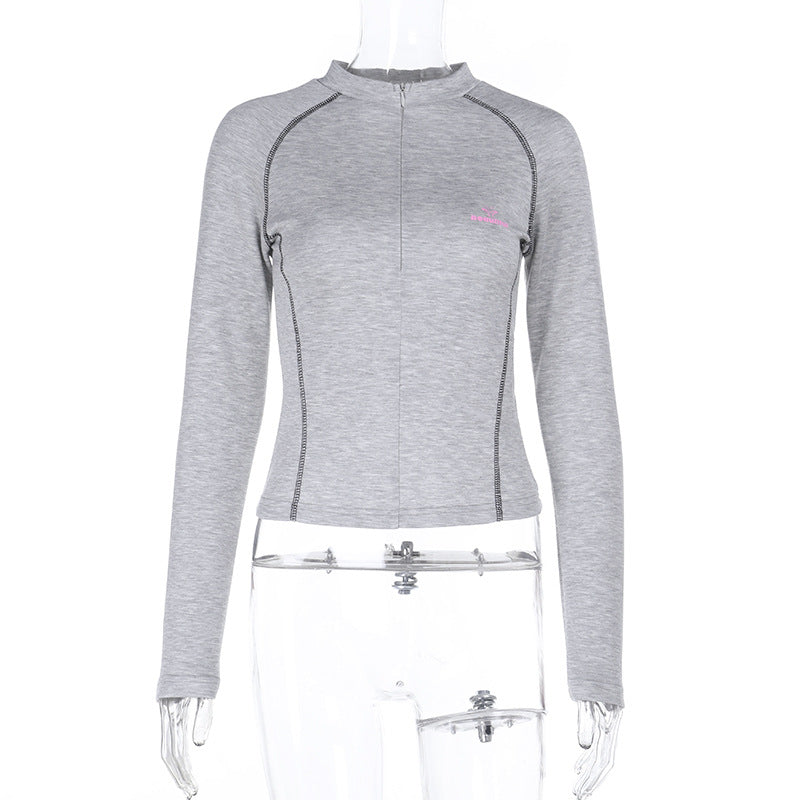Women's sporty fitted long-sleeve performance shirt with short front zipper Mune Fashion