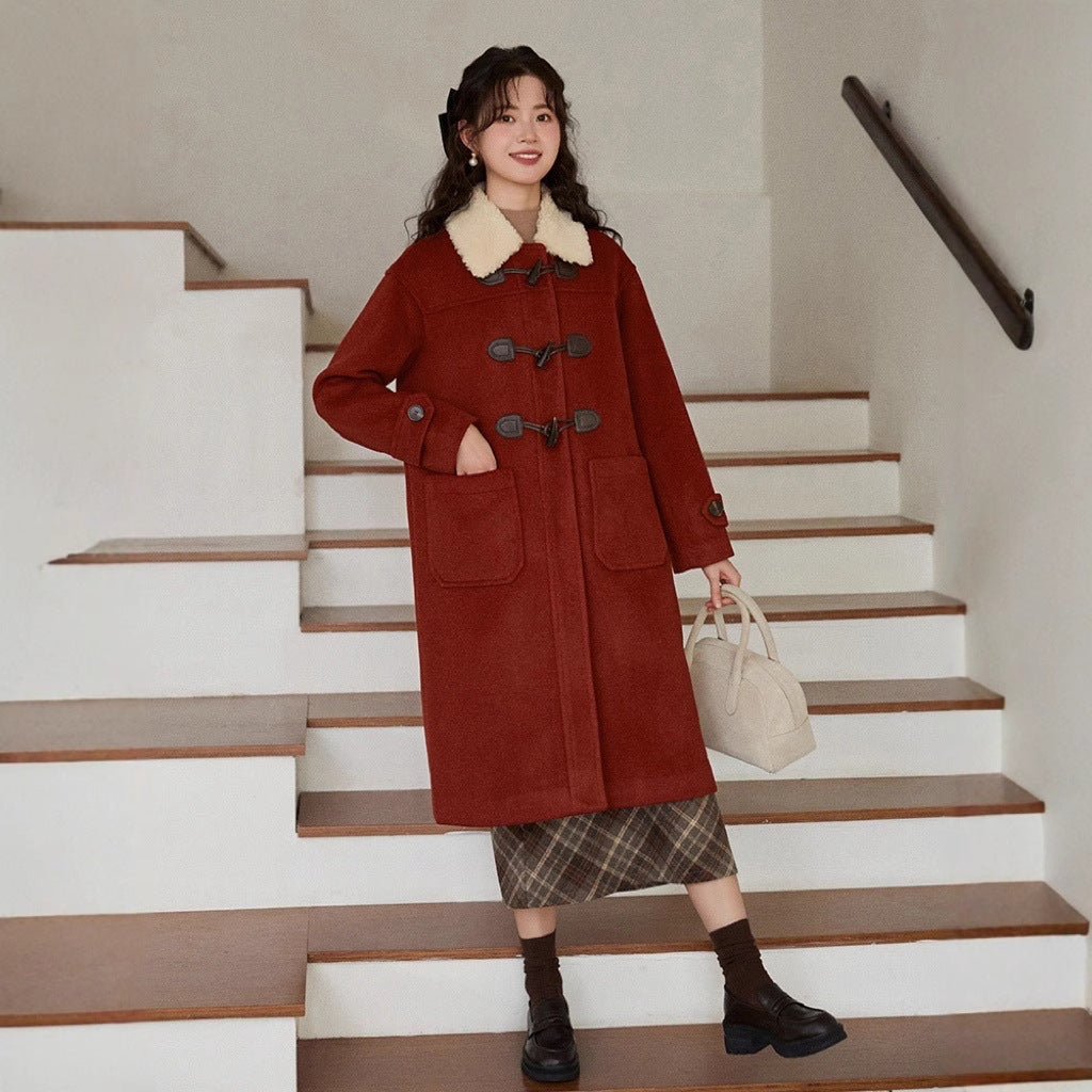 Women’s Long Duffle Coat with Teddy Collar, Toggle Fastenings and Patch Pockets Mune Fashion