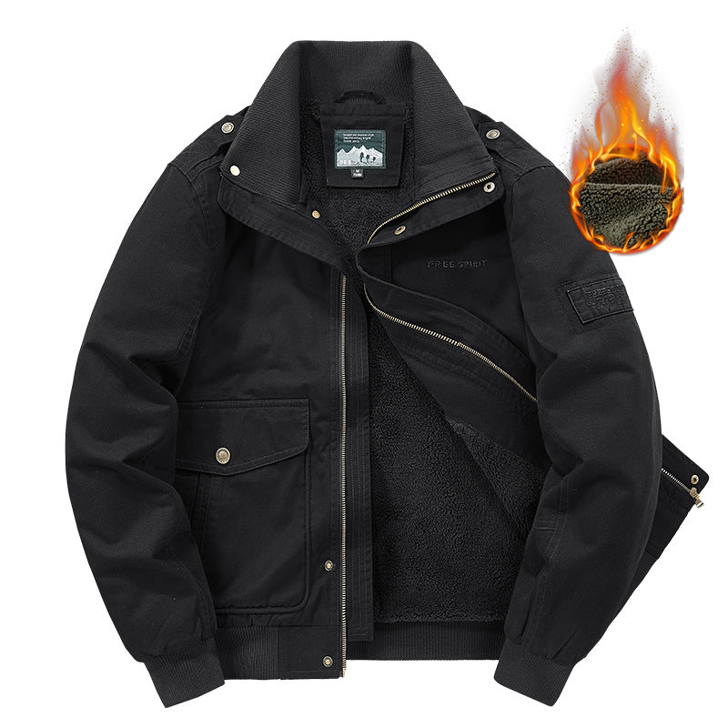 Men's Thermo-Field-Bomber Jacket with Teddy Lining, Stand Collar and Utility Pockets Mune Fashion
