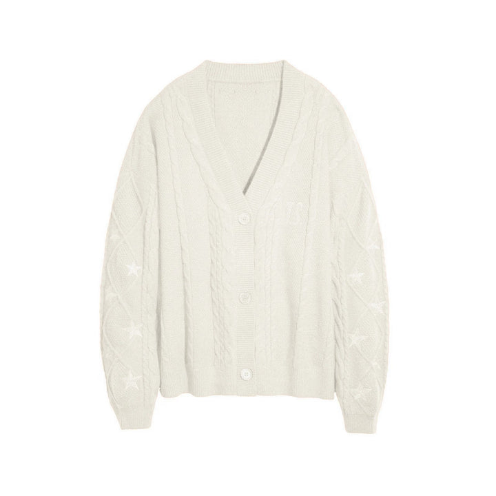 Women's knit cardigan with cable knit, star embroidery, and shiny threads Mune Fashion