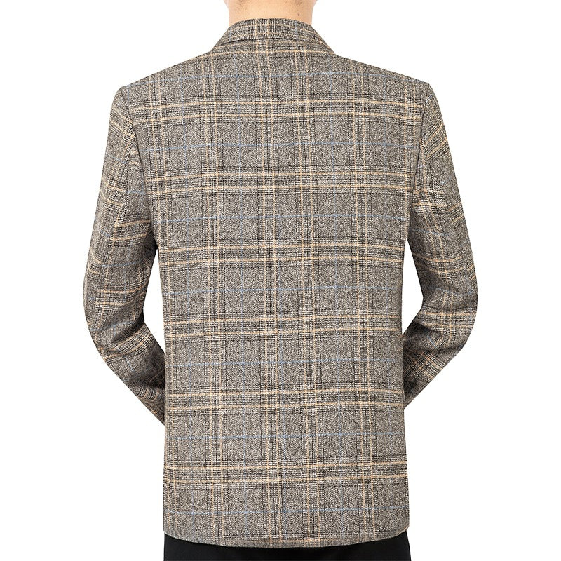 Men's Checked Slim-Fit Blazer with Textured Wool Blend and Patch Pockets Mune Fashion