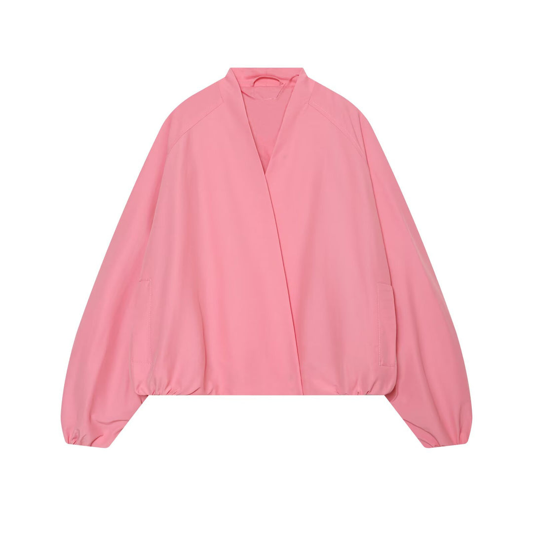 Ladies Cropped Kimono Jacket with Dropped Sleeves and Elastic Waist Mune Fashion