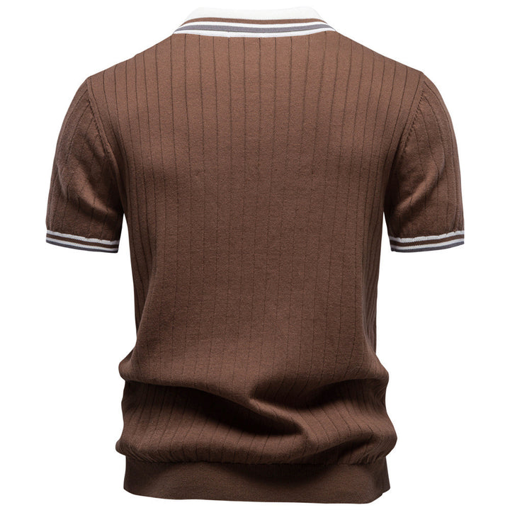 Men's short-sleeved fine knit polo with Kent collar and ribbed structure Mune Fashion