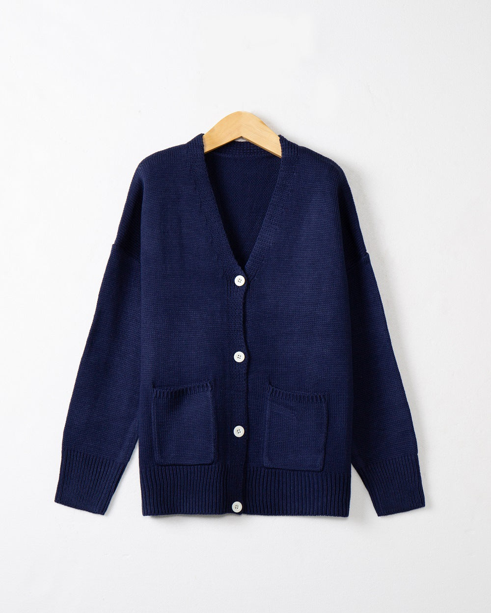 Women Fine Oversize Knit Cardigan with V-Neck, Button Placket and Patch Pockets Mune Fashion