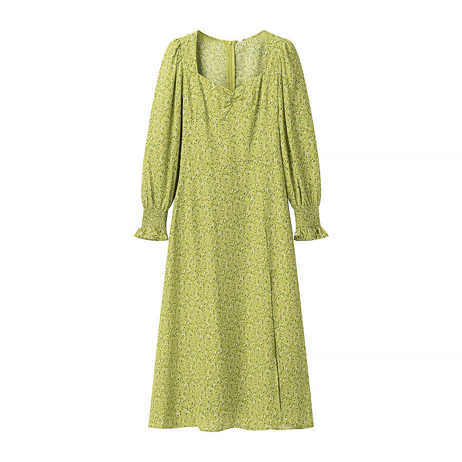 Ladies' midi dress with heart neckline, gathered balloon sleeves and A-line silhouette Mune Fashion