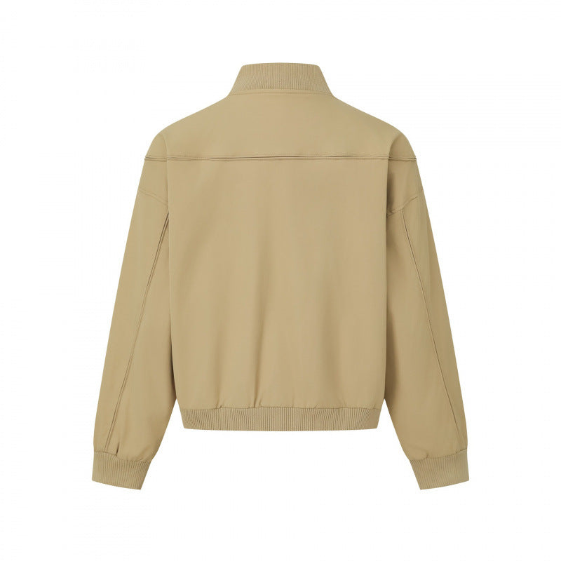 Men's Short-Cut Boxy Bomber Jacket with Ribbed Collar, Concealed Button Placket, and Side Pockets Mune Fashion