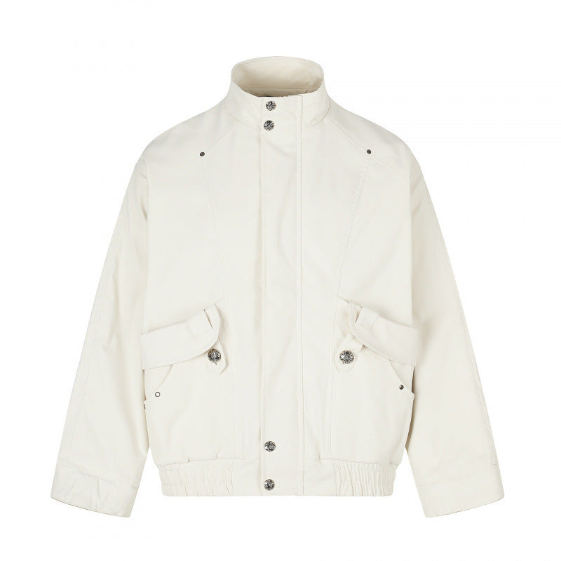 Unisex short jacket in boxy cut with stand-up collar, patch pockets, and elastic hem Mune Fashion