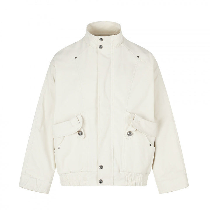 Unisex short jacket in boxy cut with stand-up collar, patch pockets, and elastic hem Mune Fashion
