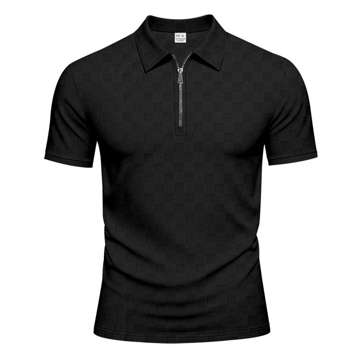 Men's short half-zip polo shirt made of structured waffle piqué with shirt collar and fitted silhouette Mune Fashion