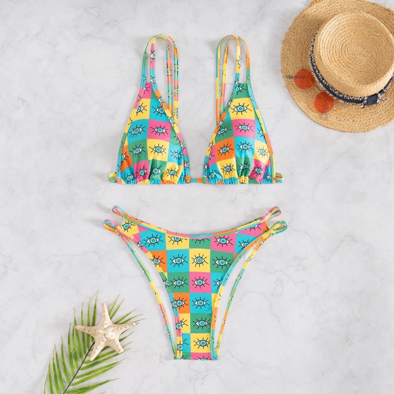 Women's bikini set with colorful geometric pattern and adjustable straps Mune Fashion