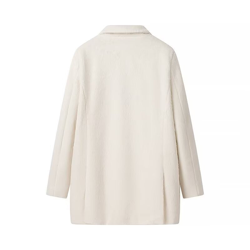 Women Padded Oversized Blazer Coat with Lapel Collar and Patch Pockets Mune Fashion