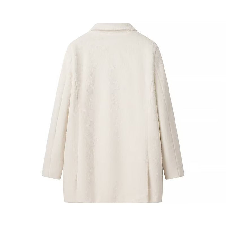 Women Padded Oversized Blazer Coat with Lapel Collar and Patch Pockets Mune Fashion