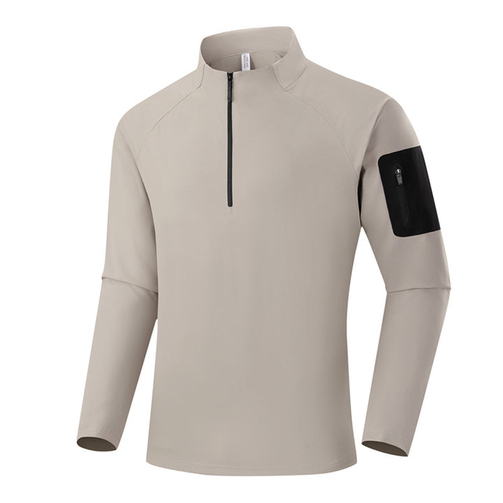 Men's Breathable Functional Long Sleeve Shirt with Stand Collar, 1/4 Zipper and Sleeve Utility Pocket Mune Fashion