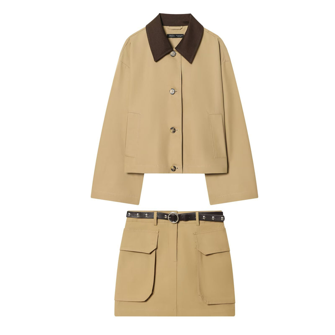 Women's Short Oversized Harrington Jacket with Contrast Collar and Patch Pockets Mune Fashion