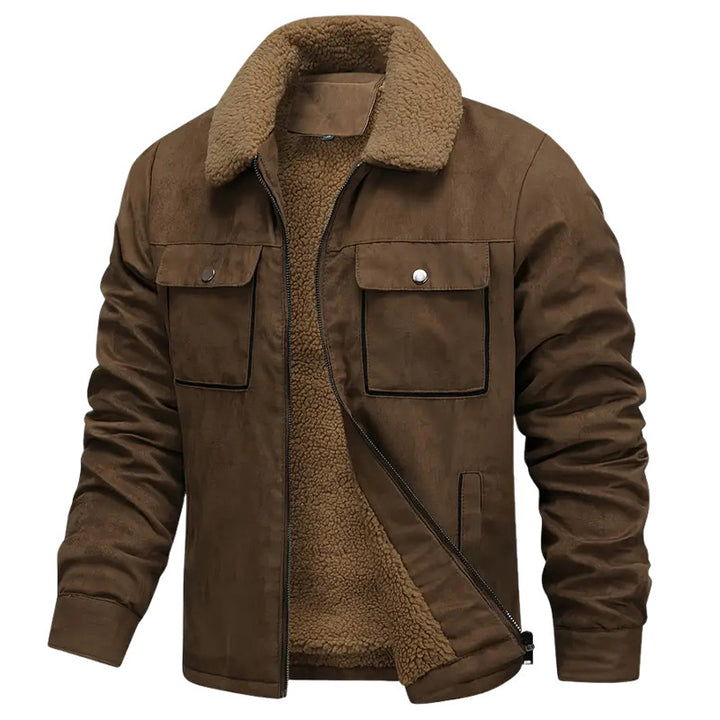 Men's padded pilot jacket with teddy fur lining, chest flaps, and full-length zipper Mune Fashion