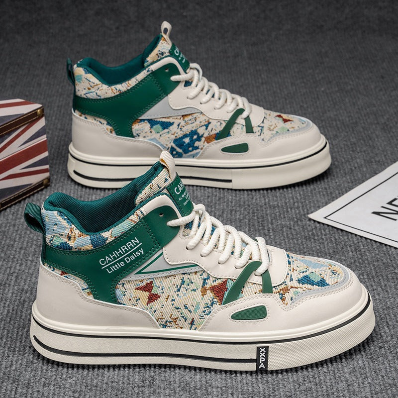 Women’s fashionable high-top platform sneaker with woven tapestry pattern, padded ankle collar and cushioning EVA sole Mune Fashion